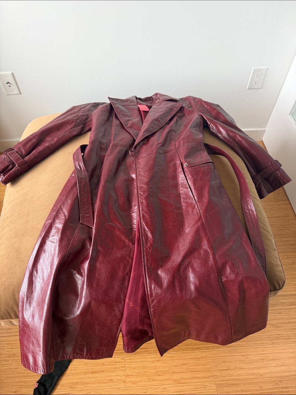 Women’s Burgundy Leather Trench Coat - Brand: